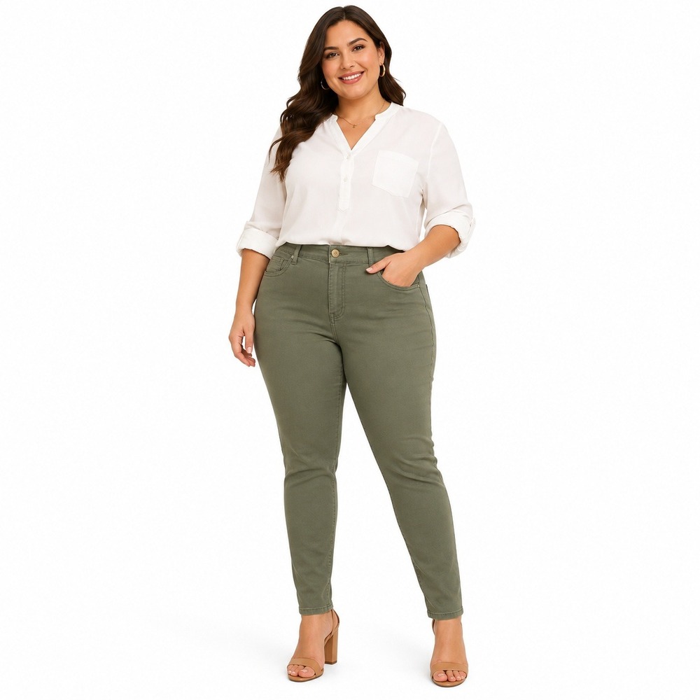 Seven7 Tummyless Skinny Jeans Womens 16 Dusty Olive High Rise Slimming MY1975CO